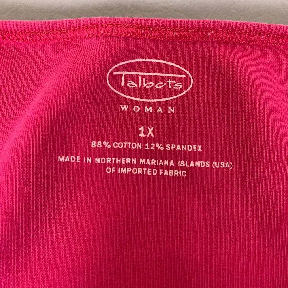 Talbots Top Women's Plus 1X Pink 3/4 Sleeve Boat Neck Cotton Spandex Knit Tee‎